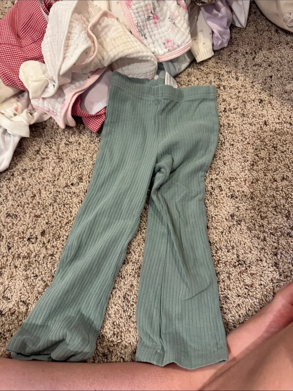 Kids Ribbed Flare Leggings - Sage Green